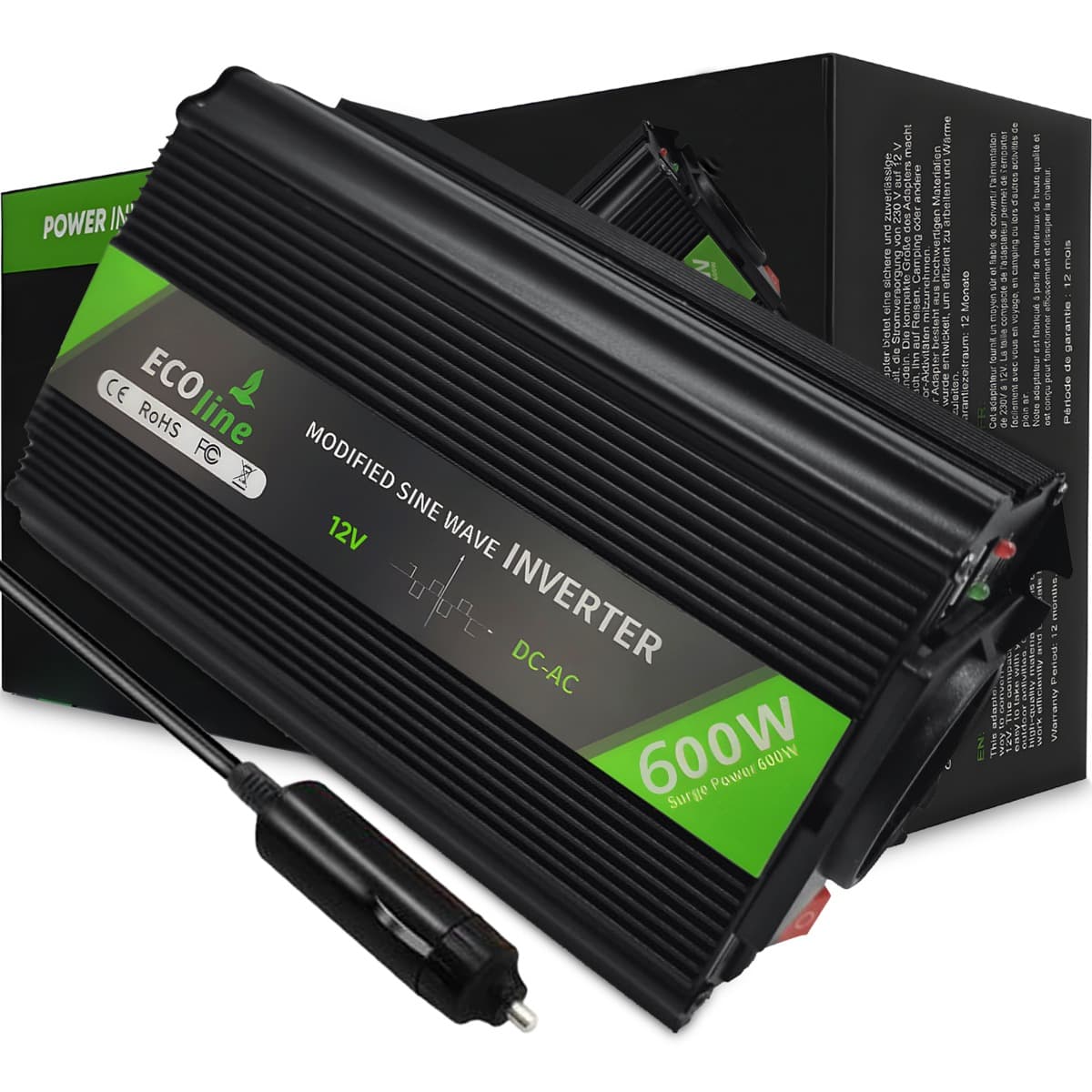 EcoLine - Omvormer 12V Naar 220V / 230V - 600w / 1200w Vermogen - Gemodificeerde Sinus - Spanningomvormer thumbnail 6