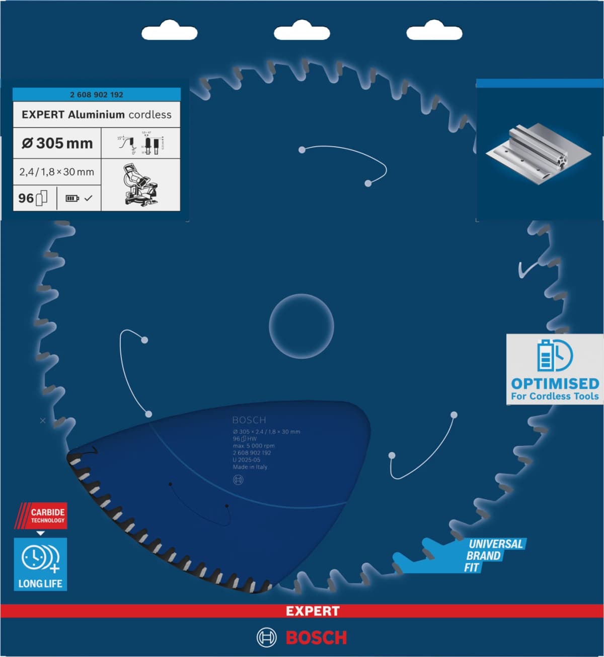 Bosch 2608902192 EXPERT Cirkelzaagblad - 305 X 30 X 96T - Aluminium thumbnail 2