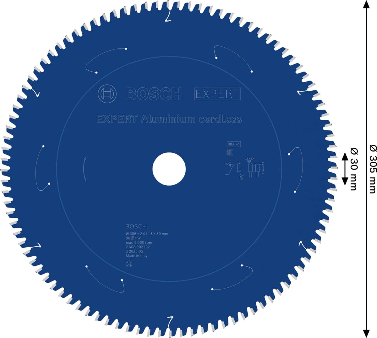 Bosch 2608902192 EXPERT Cirkelzaagblad - 305 X 30 X 96T - Aluminium thumbnail 4