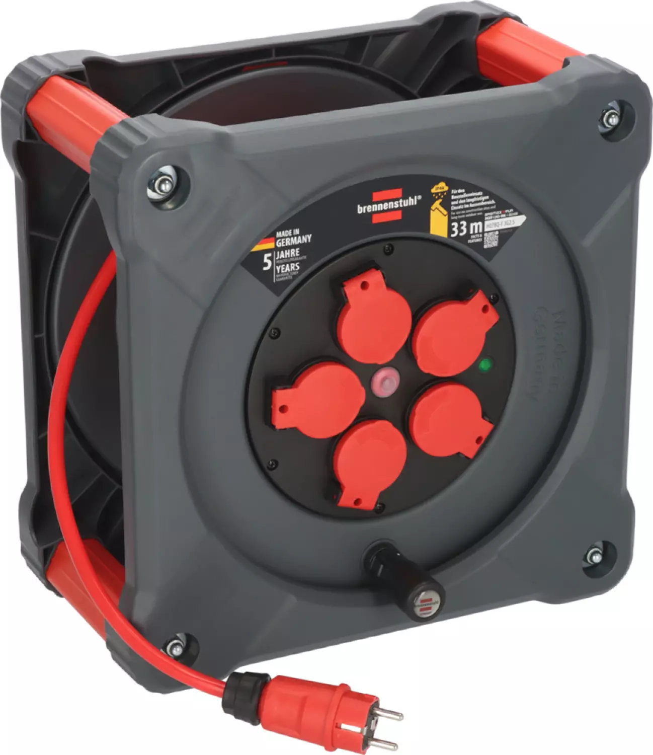 Brennenstuhl Professional KA 3210 Bouwplaats Cube 5- Voudigkabelhaspel H07BQ-F 3G2.5 - IP44 - 33m - Rood