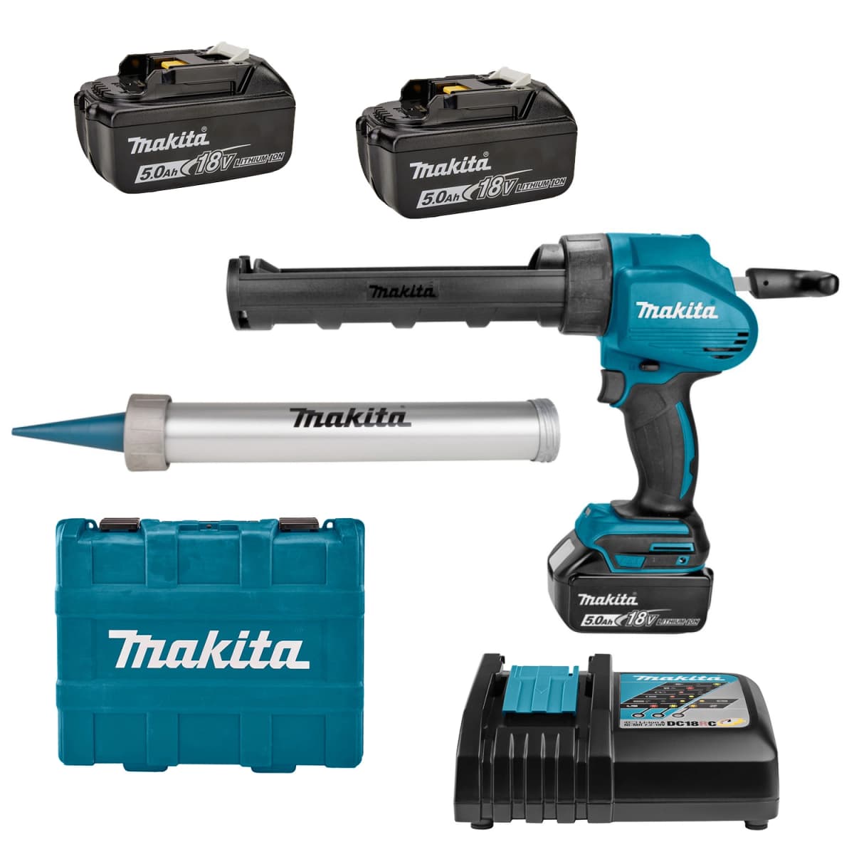 Makita DCG180RTEX 18V Li-Ion Accu Lijm- En Kitspuit Set (2x 5.0Ah Accu) Incl. Kokerhouder- En Worsthouder In Koffer