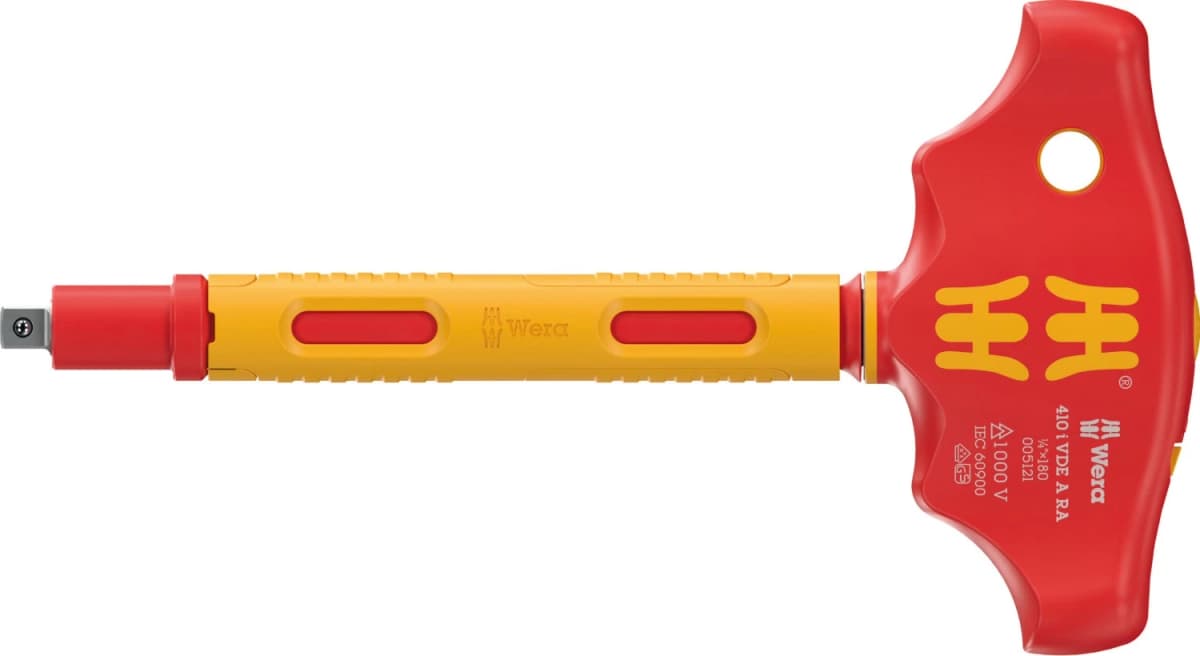 Wera 05005121001 410 I VDE A VDE Geïsoleerde Adapterschroevendraaier Met T-greep En Ratelfunctie - 1/4"
