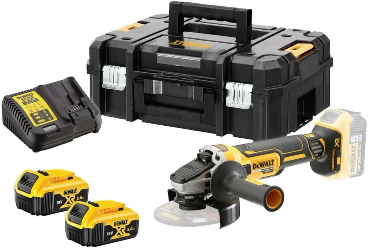 DeWALT DCG405P2 18V Li-ion XR Accu Haakse Slijper Set (2x 5.0Ah) In TSTAK - 125mm - Koolborstelloos