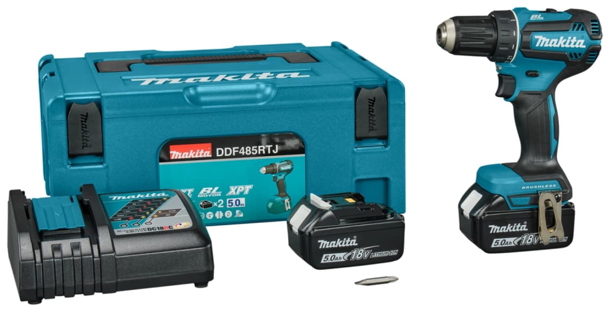 Makita DDF485RTJ 18V Li-Ion Accu Boor-/schroefmachine Set (2x 5.0Ah) In Mbox - Koolborstelloos
