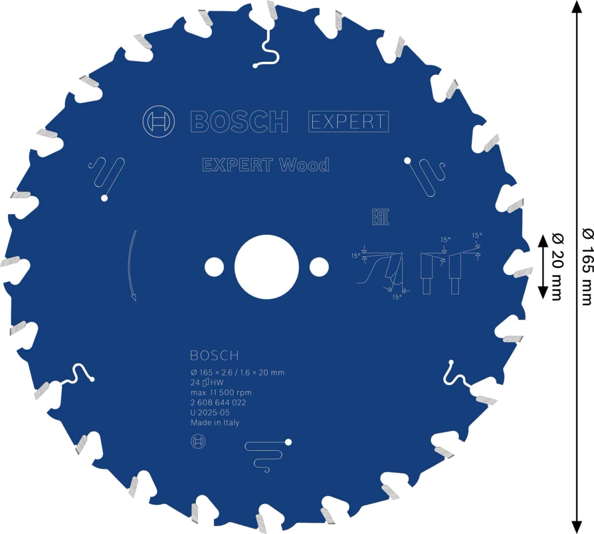 Bosch 2608644022 Expert Cirkelzaagblad - 165 X 20 X 24T - Hout - Carbide thumbnail 4