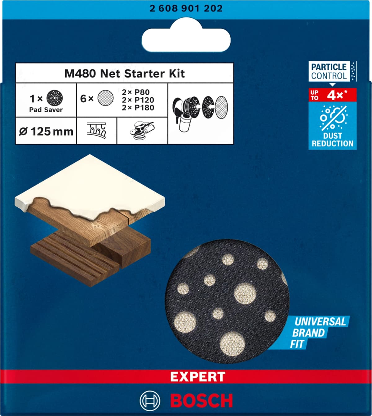 Bosch 2608901202 6-delige Expert M480 Schuurnetset + Tussenpad - 125mm thumbnail 2