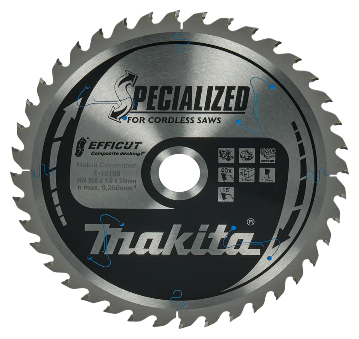 Makita E-12158 Efficut Cirkelzaagblad WPC - 165x20x1,5mm 40T