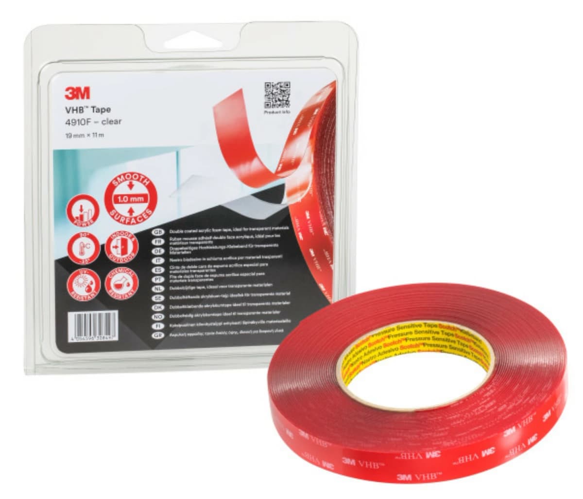 3M 4910F VHB Tape Transparant - 19mm X 11 M X 1.0mm