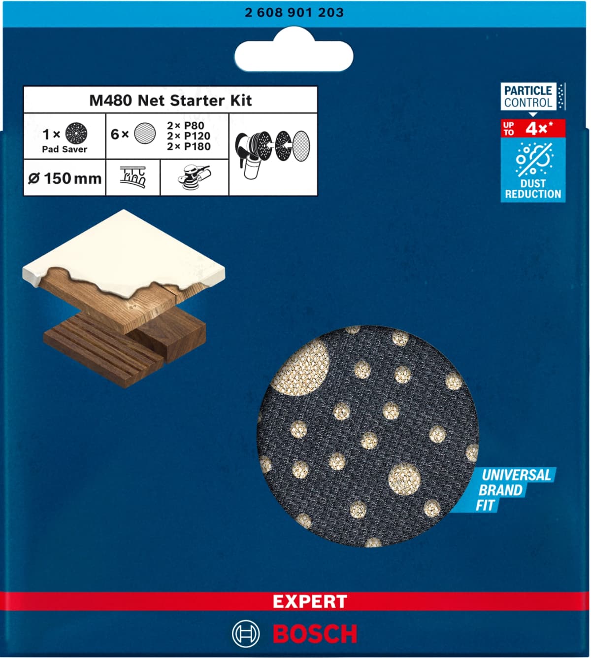 Bosch 2608901203 6-delige Expert M480 Schuurnetset + Tussenpad - 150mm thumbnail 2