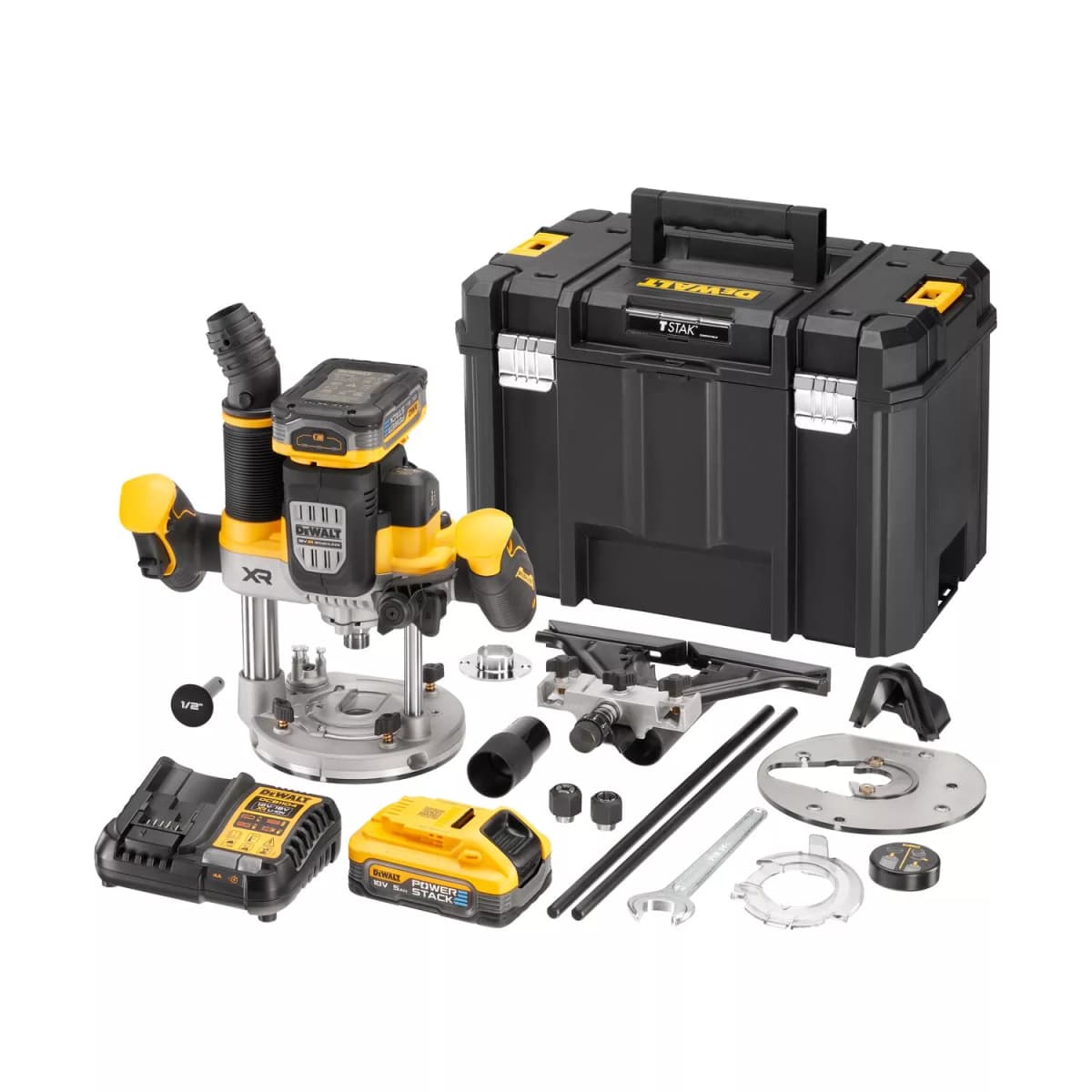 DeWALT DCW620H2 18V Li-ion Accu Bovenfrees Set (2x 5.0Ah POWERSTACK Accu) In TSTAK - 12mm