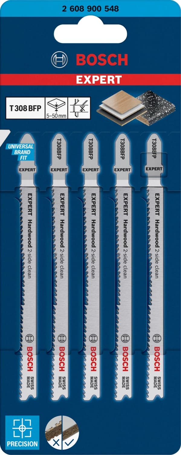 Bosch EXPERT T308BFP Hardwood 2-side Clean Decoupeerzaagblad - 117mm - Hout (5st) thumbnail 2