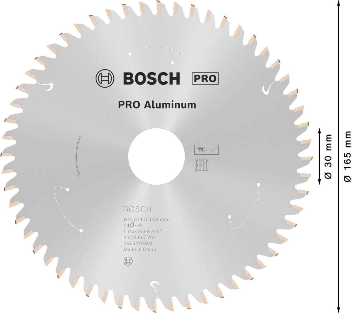 Bosch 2608837764 PRO Cirkelzaagblad - 165 X 30 X 54T - Aluminium thumbnail 4