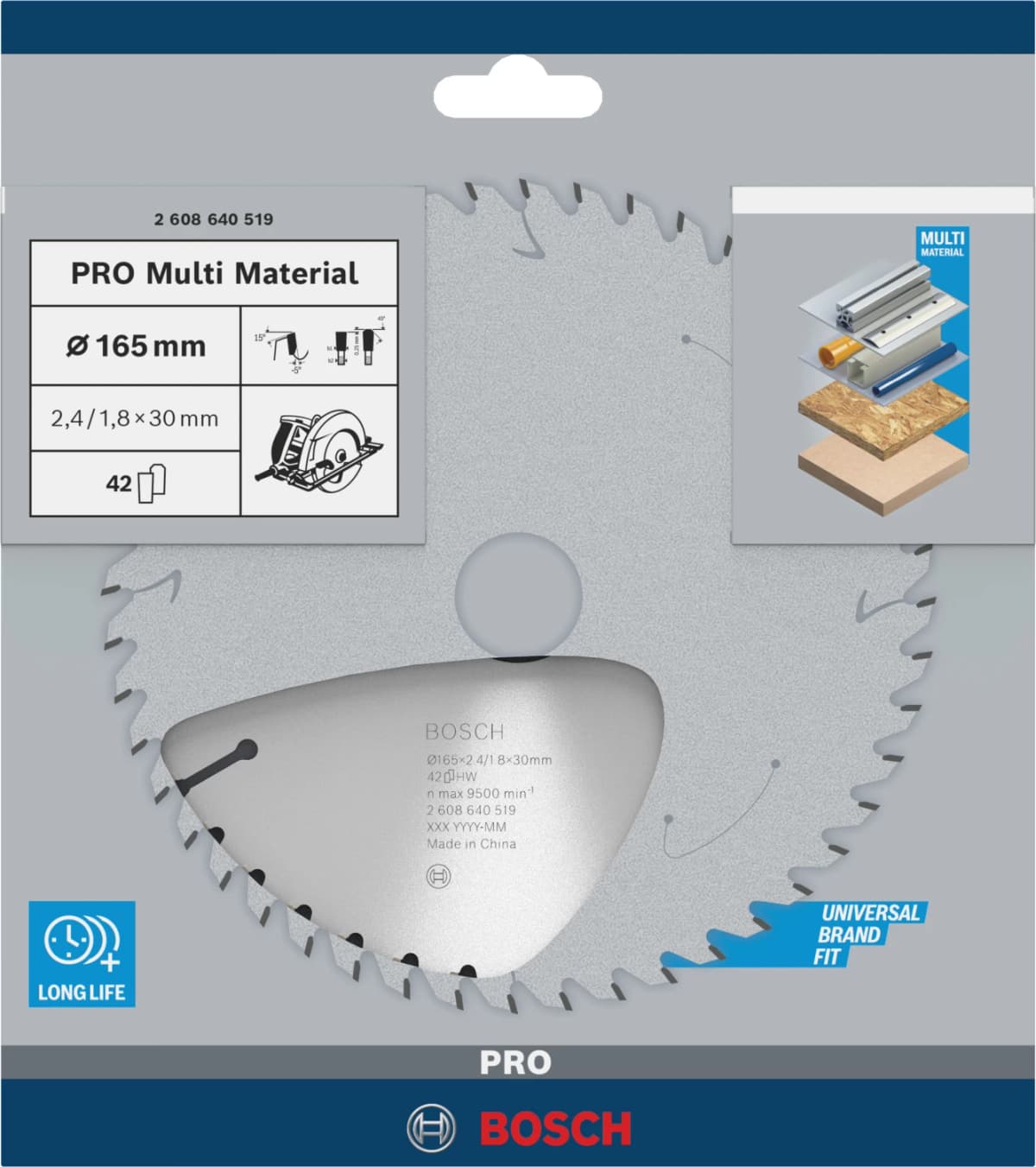 Bosch 2608640519 PRO Cirkelzaagblad - 165 X 30/20 X 42T - Multi Materiaal thumbnail 2
