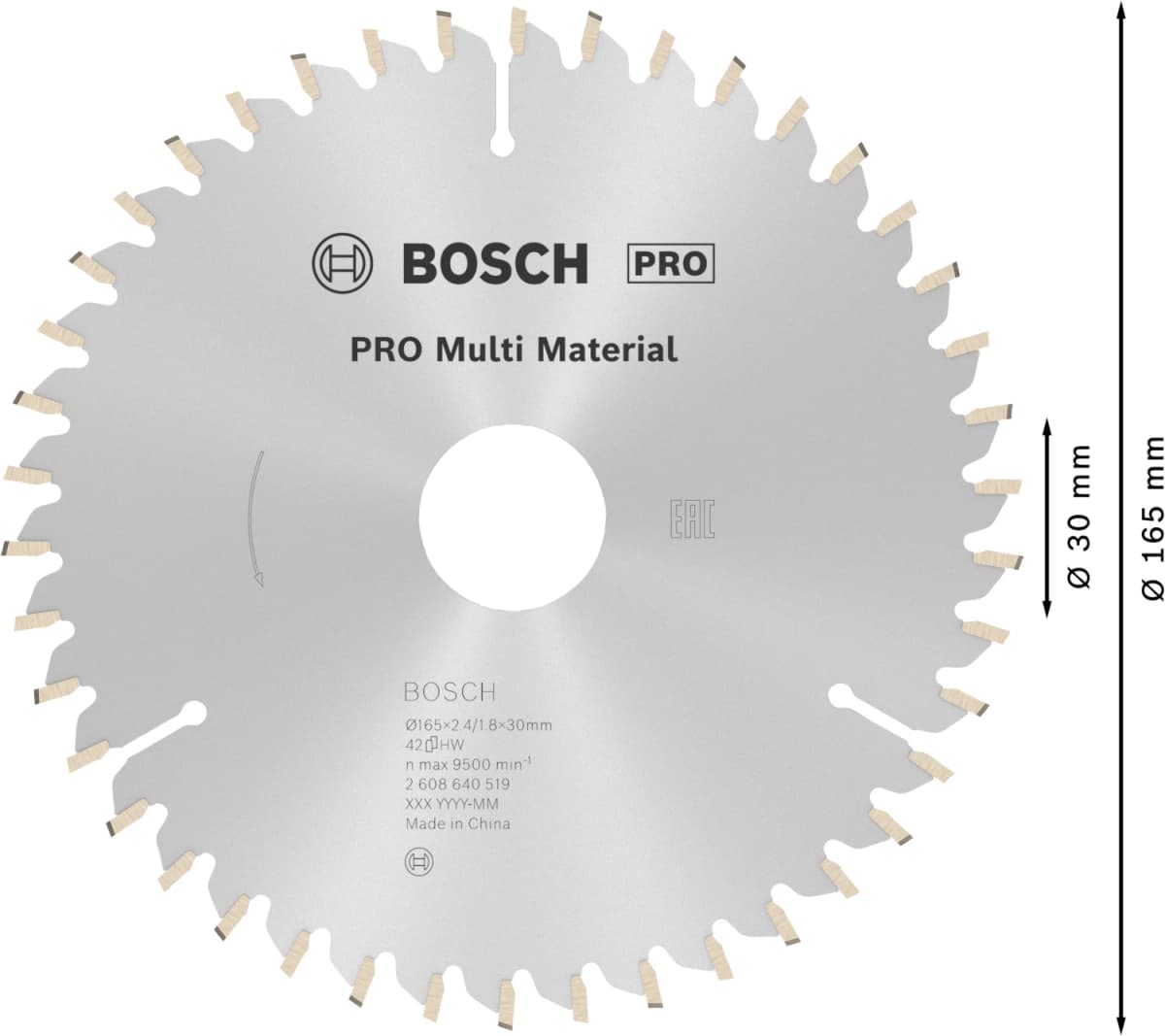 Bosch 2608640519 PRO Cirkelzaagblad - 165 X 30/20 X 42T - Multi Materiaal thumbnail 4