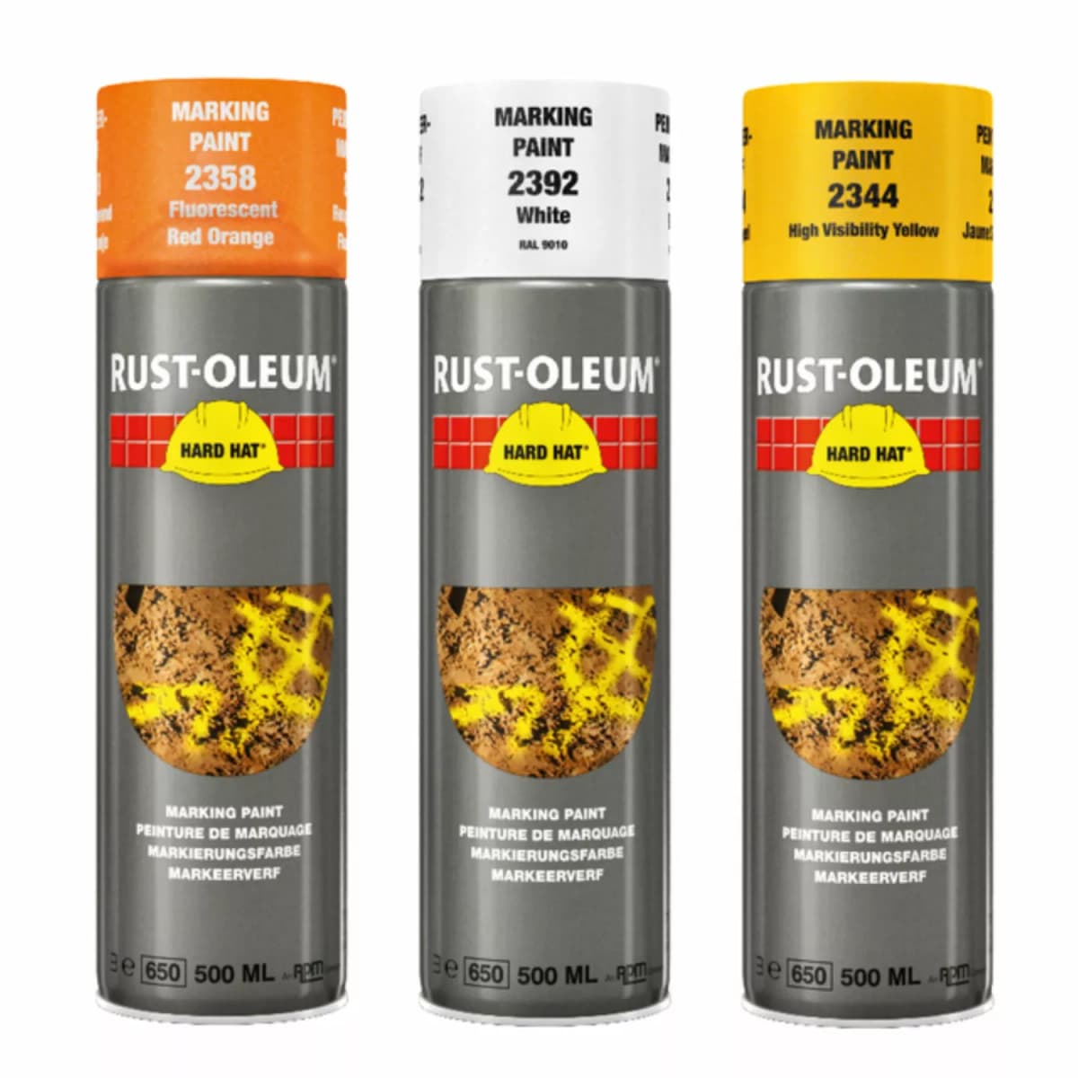 Rust-Oleum 2344 Hard Hat Markeerverf Spuitbus - Geel - 0,5L thumbnail 2