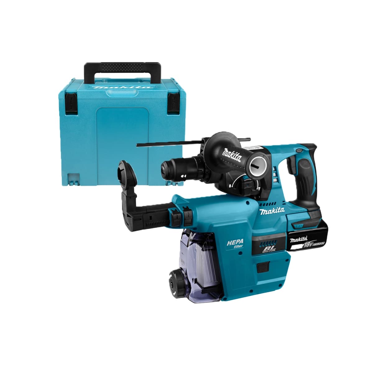 Makita DHR243T3JW 18V Li-Ion Accu SDS-plus Combihamer Incl. Snelspanboorkop En Stofafzuiging Set (3x 5.0Ah Accu) In Mbox - 2J - Koolborstelloos