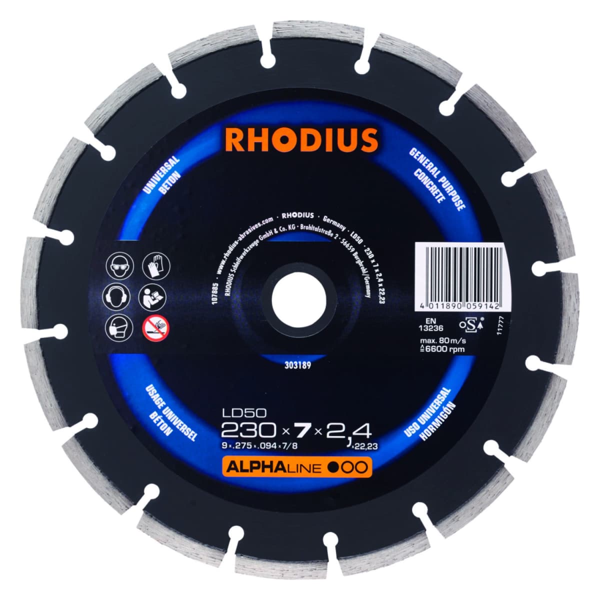 Rhodius 303189 Alphaline I LD50 Diamantdoorslijpschijf - 230 X 22,23 X 7mm - Beton/Universeel