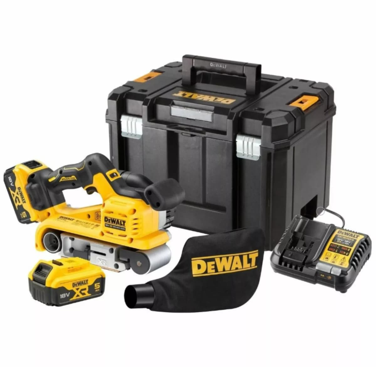 DeWALT DCW220P2-QW 18V Li-ion XR Accu Bandschuurmachine Set (2x 5.0Ah) In TSTAK Koffer - Koolborstelloos
