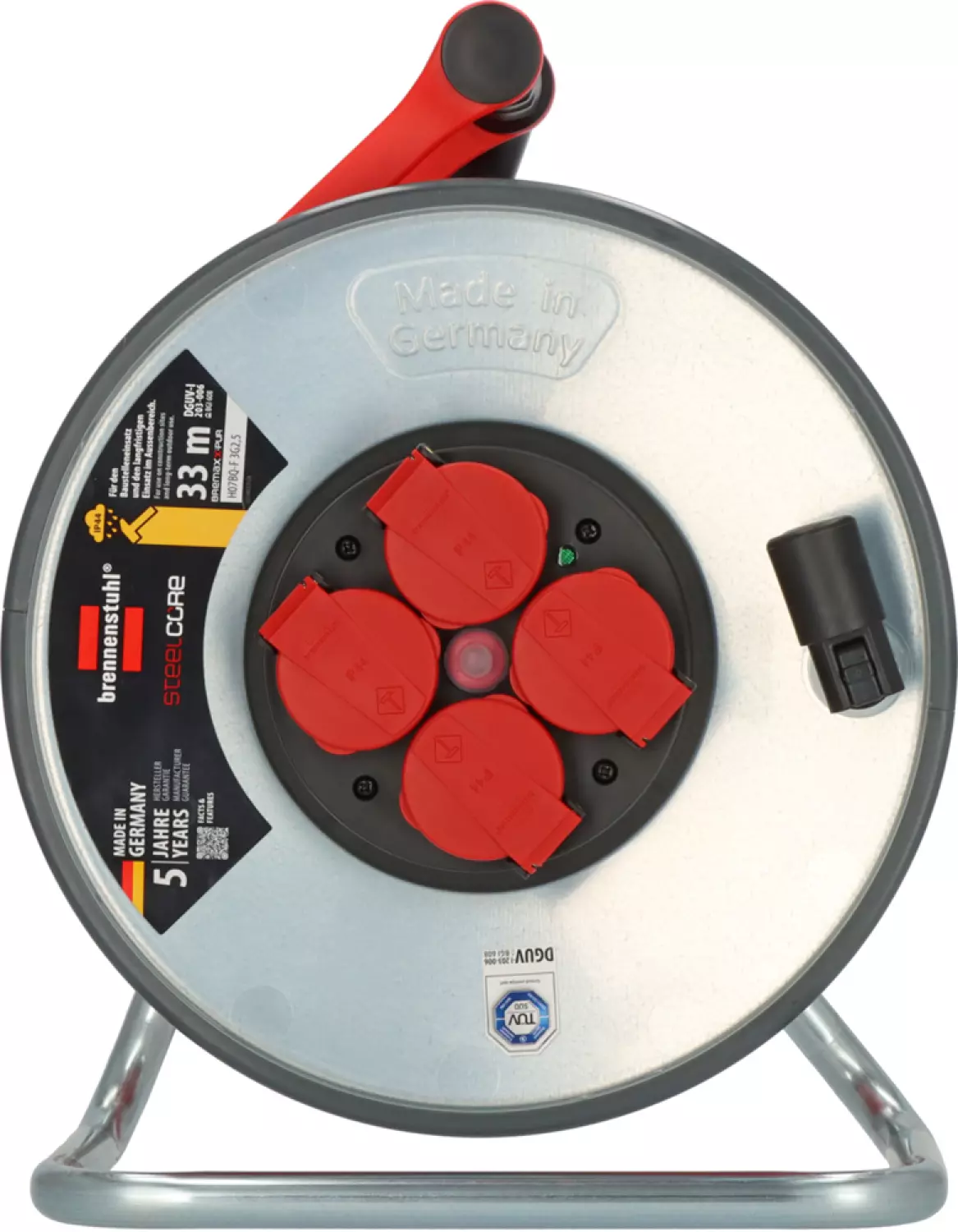 Brennenstuhl Professional SC 3210 SteelCore Kabelhaspel H07BQ-F 3G2,5 - IP44 - 33m - Rood thumbnail 4