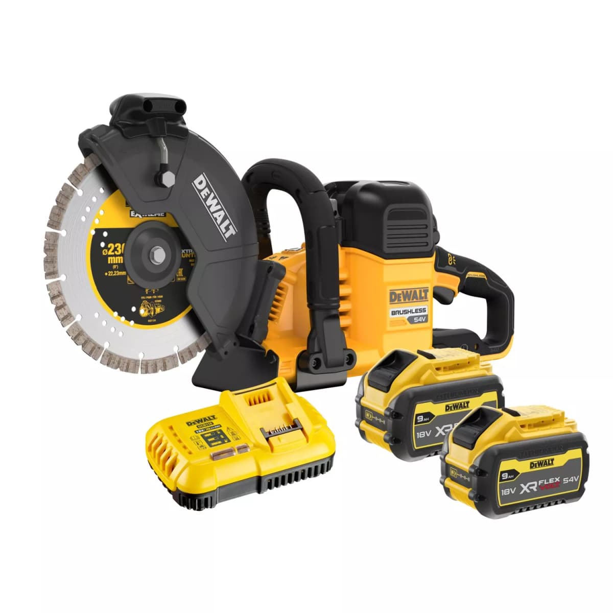 DeWALT DCS691X2-QW 54V Li-ion XR Flexvolt Accu Doorslijpmachine Set (2x 9.0Ah) - 230mm - Koolborstelloos