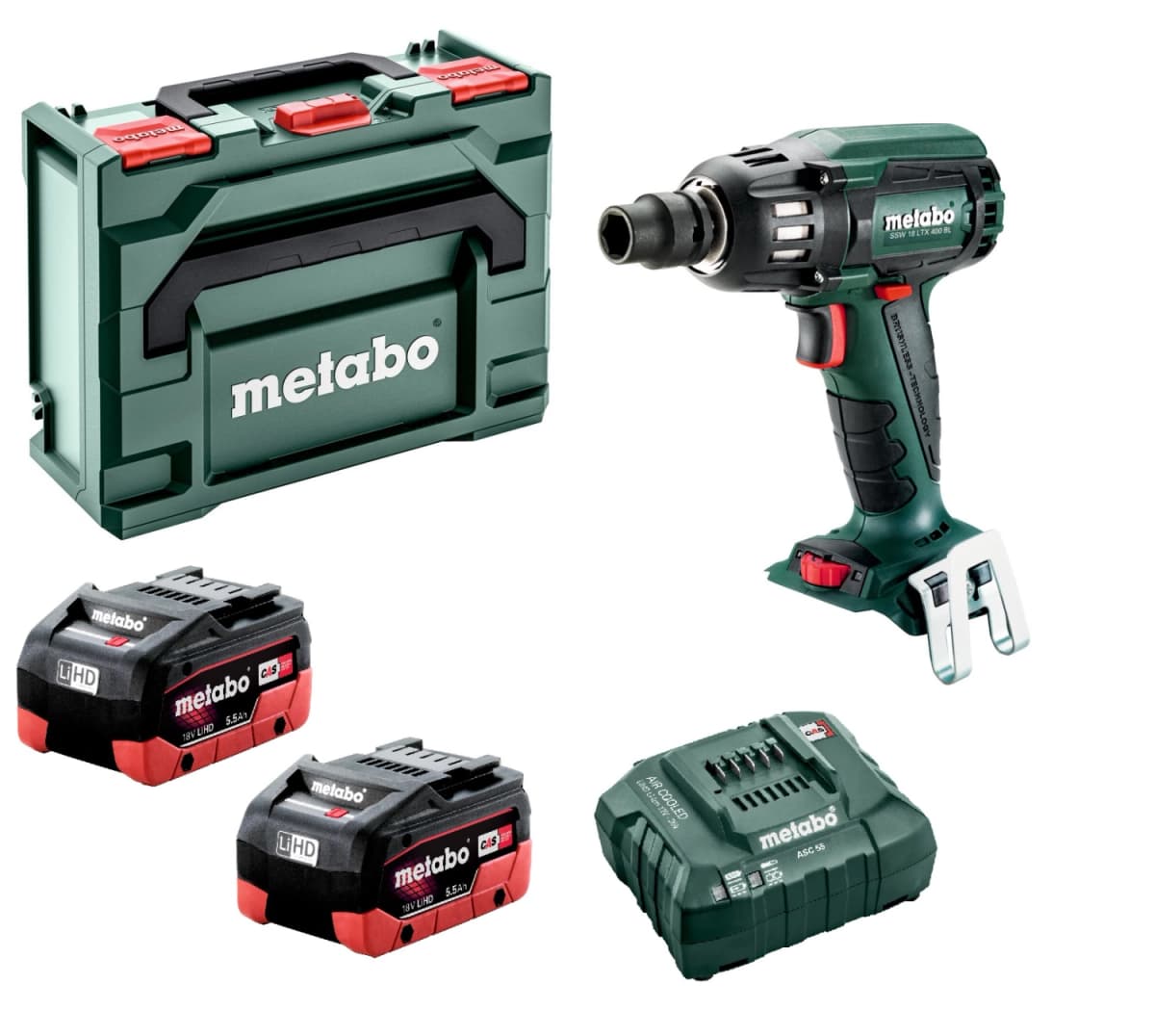Metabo SSW 18 LTX 400 BL 18V LiHD Accu Slagmoersleutel Set (2x 5.5Ah Accu) In MetaBOX - 400Nm - 1/2"- Koolborstelloos