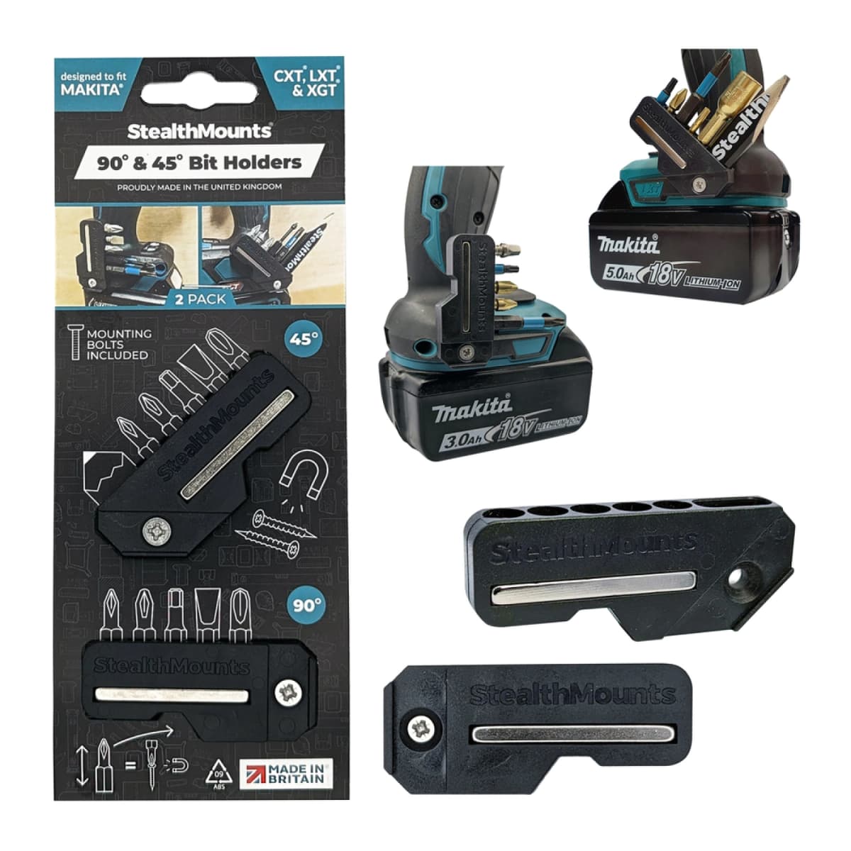 StealthMounts BH-MK-4590-BLK BLACK 45°&90° Magnetische Bithouder Voor Makita - Zwart - 2-pack