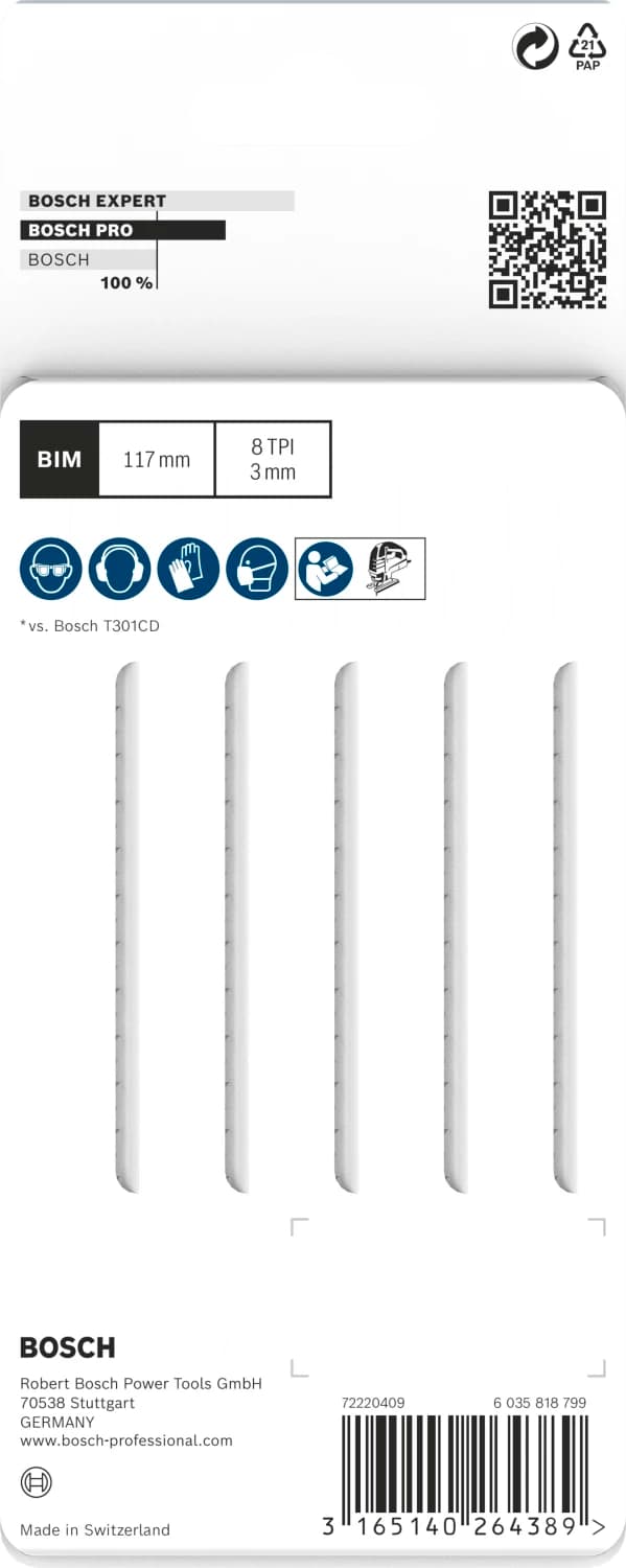 Bosch PRO T301CDF Hardwood Clean Decoupeerzaagblad - 117mm - Hout (5st) thumbnail 3