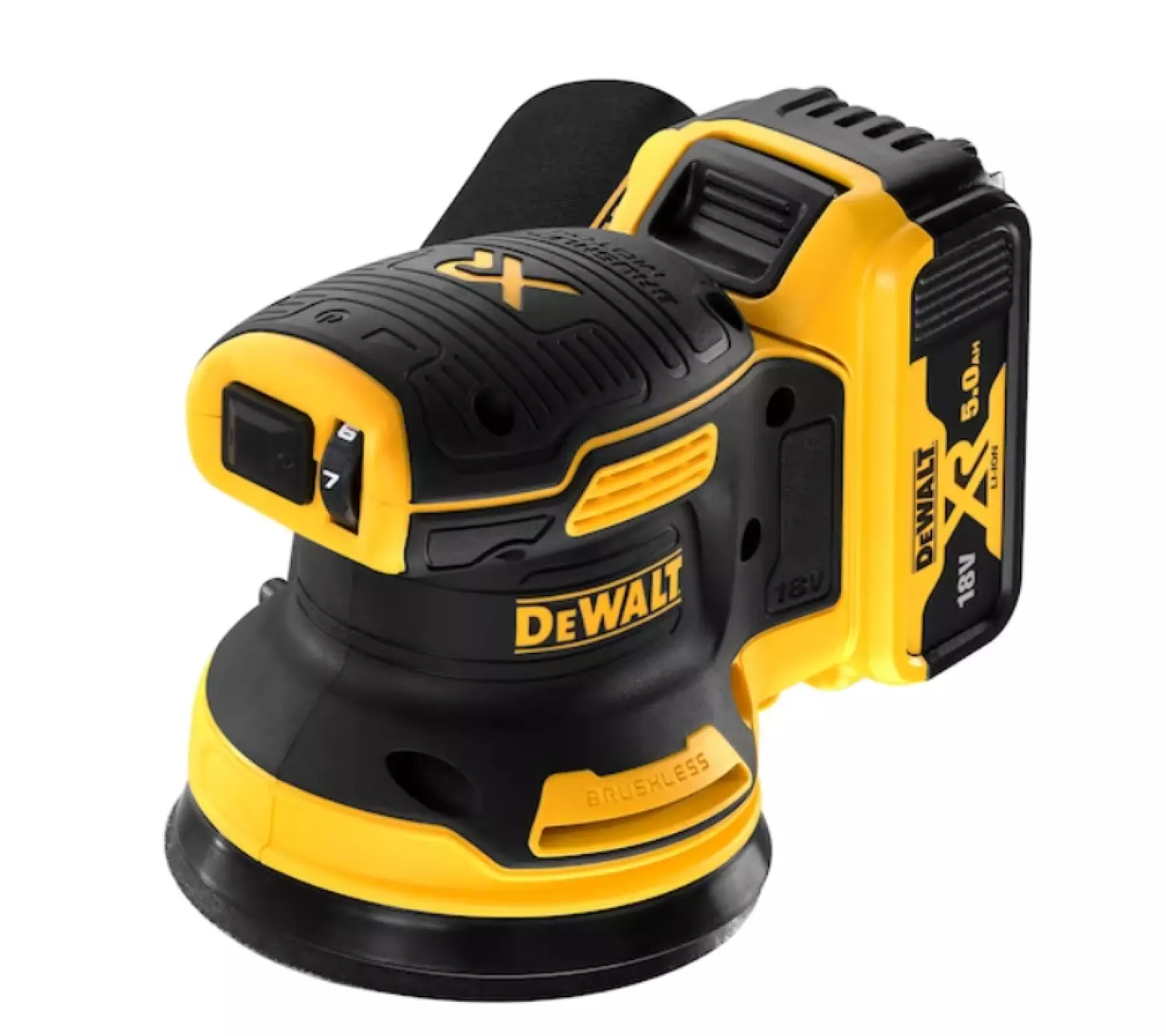 DeWALT DCW210P2 54V Li-ion XR FlexVolt Accu Excentrische Schuurmachine Set (2x 5.0Ah) In TSTAK - 125mm - Koolborstelloos thumbnail 2