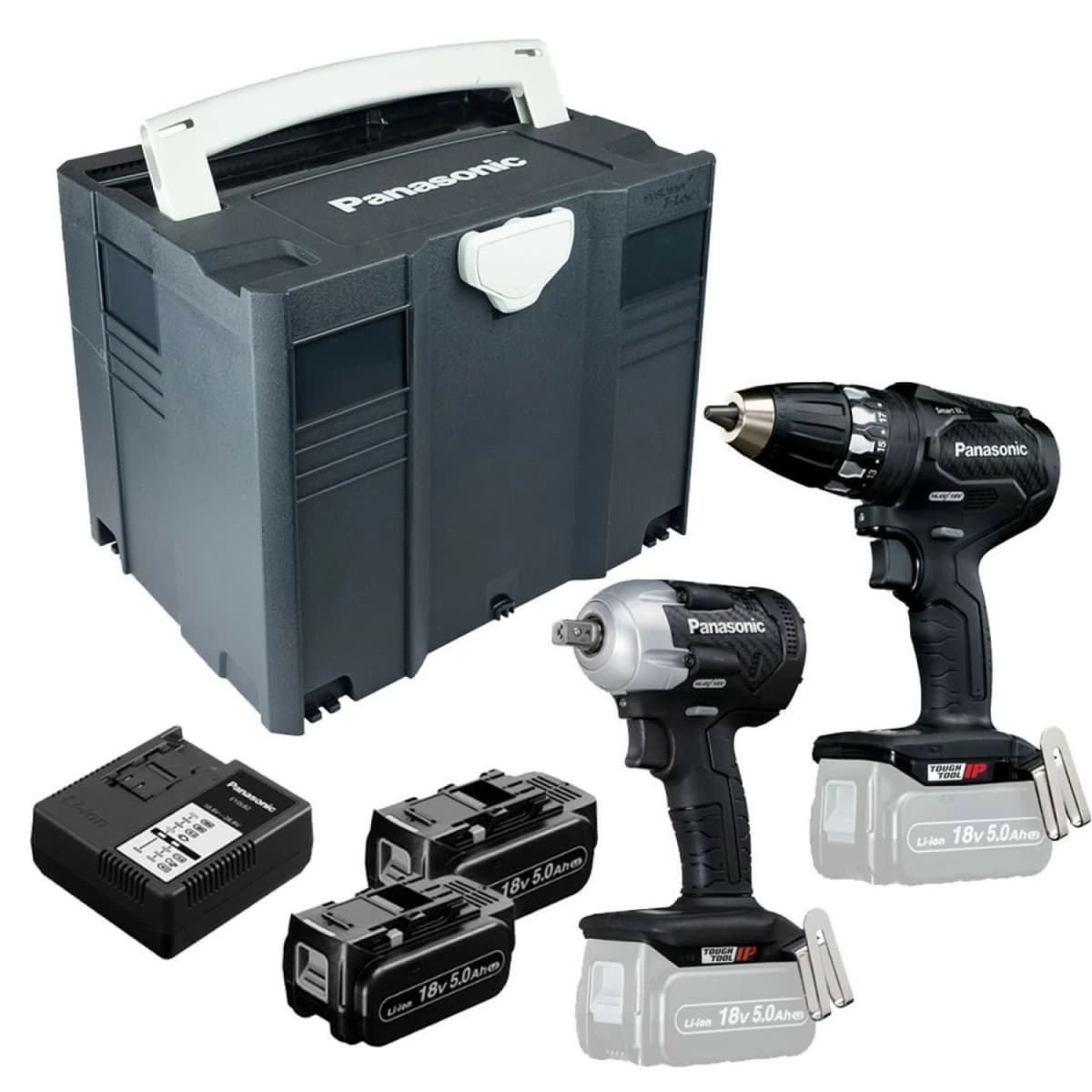 Panasonic EYC232LJ2G 18V Accu Boor-/schroefmachine (EY74A3)&Slagmoersleutel (EY75A8) Combiset (2x 5.0Ah Accu) In T-LOC