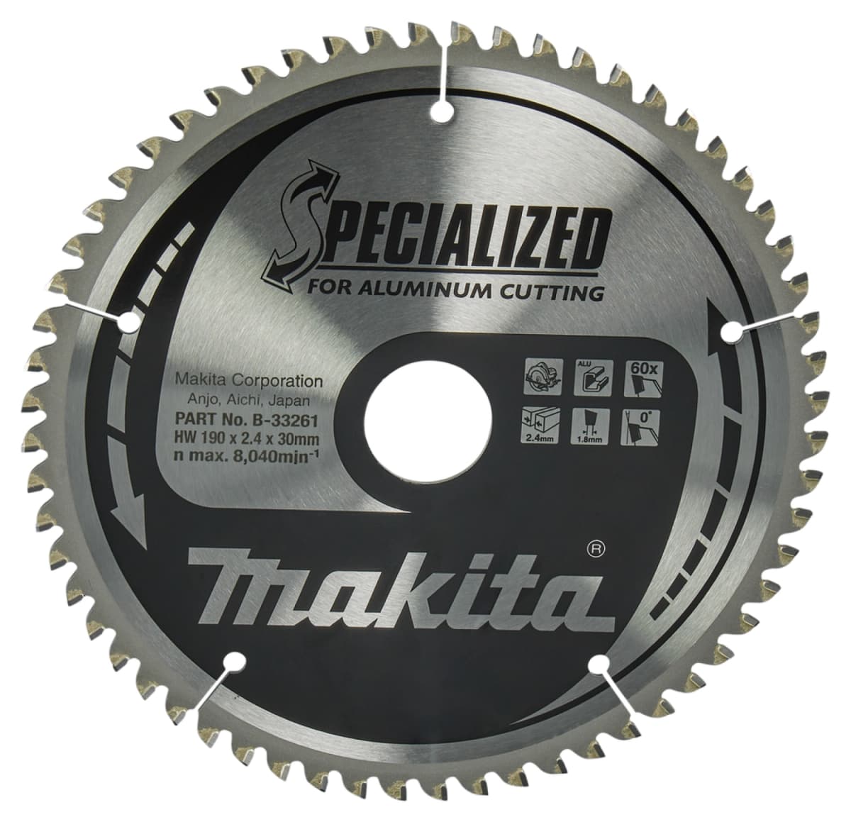 Makita B-33261 Specialized Cirkelzaagblad 190x30x2,4 60T - Aluminium