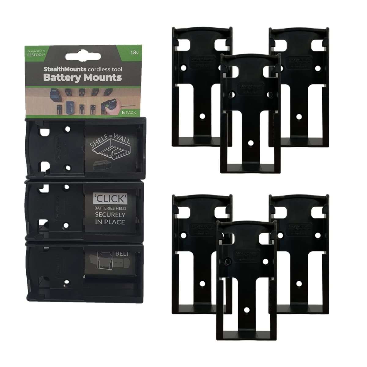 StealthMounts BM-FT18-BLK-6 Accuhouder Voor Festool 18V - Zwart - 6-pack