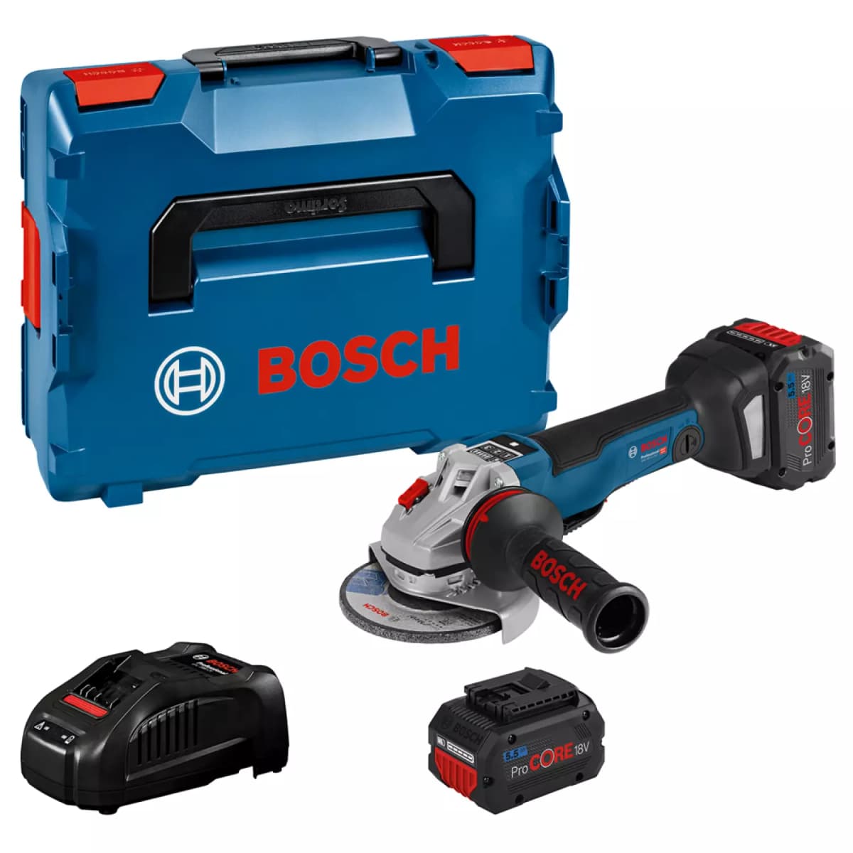 Bosch GWS 18V-10 PSC 18V Li-ion Accu Haakse Slijper Set (2x 5.5Ah Accu) In L-Boxx - 125 Mm - Koolborstelloos