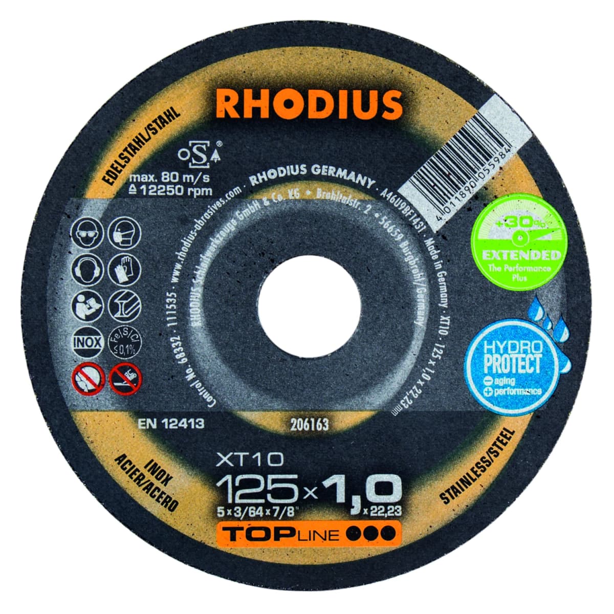 Rhodius 206163 XT10 TOPline Lll Doorslijpschijf Extra Dun 125 X 22,23 X 1,0mm (50 St)