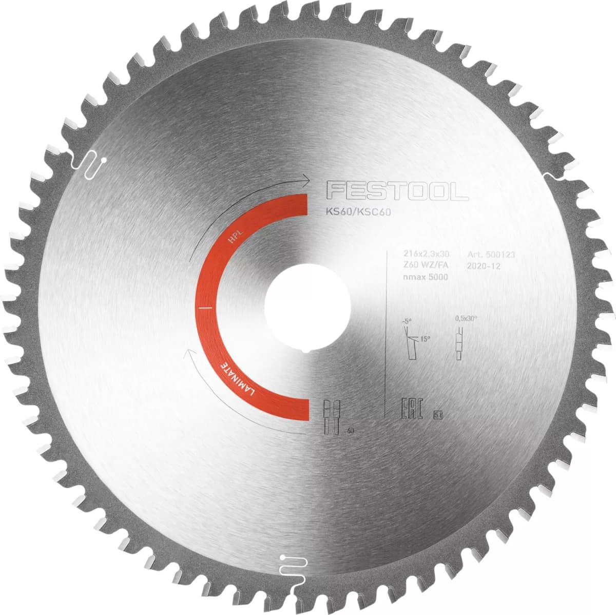 Festool 500123 HW 216x2,3x30 WZ/FA60 Cirkelzaagblad - 216 X 30 X 60T - Laminaat