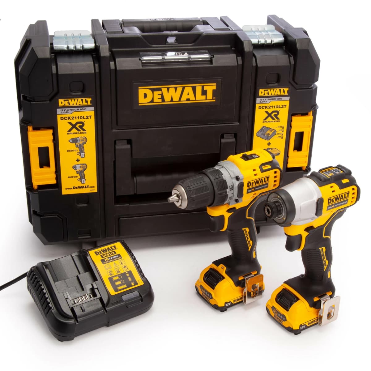DeWALT DCK2110L2T-QW 12V Li-ion XR Accu Boor-/schroefmachine (DCD701)&Accu Slagschroevendraaier (DCF801) Combiset (2x3.0Ah) In TSTAK