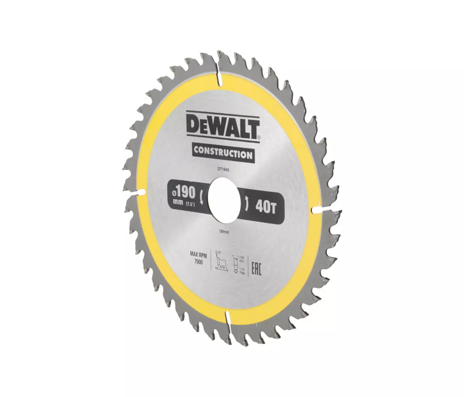 DeWALT DT1945 Cirkelzaagblad - 190 X 30 X 40T - Hout En Non-ferro Metaal thumbnail 2