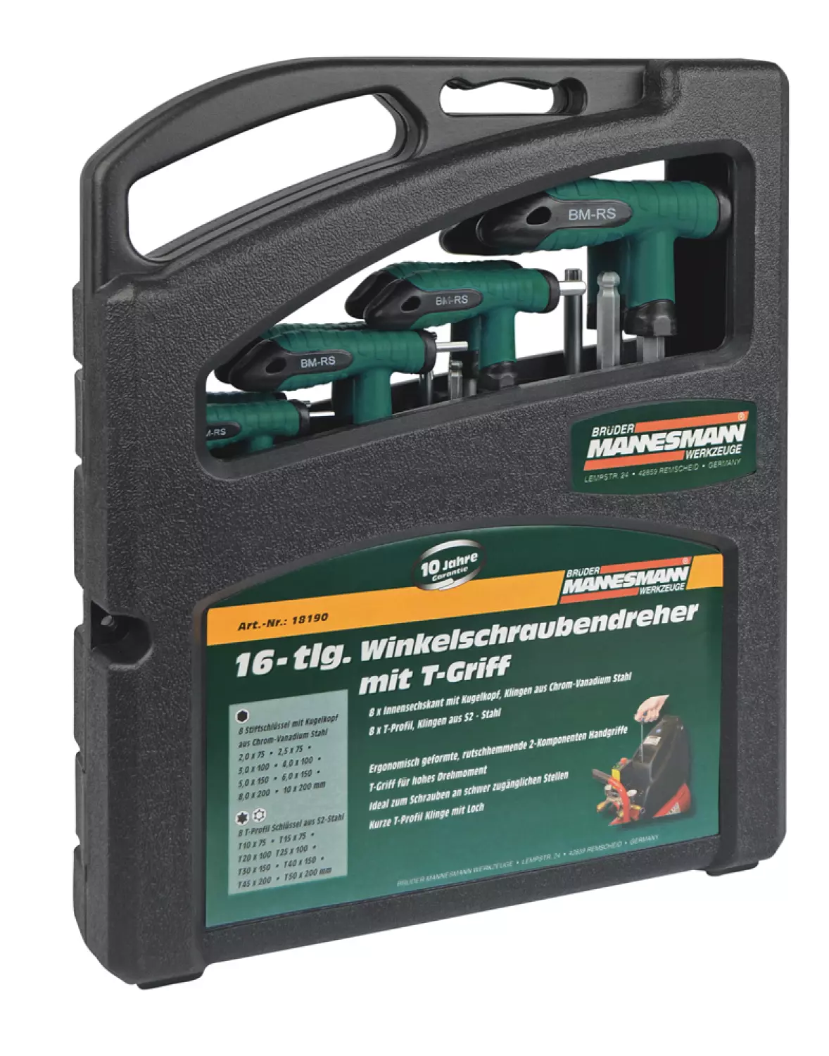 Brüder Mannesmann 18190 16-delige T-greep Schroevendraaierset - Torx / Inbus thumbnail 2