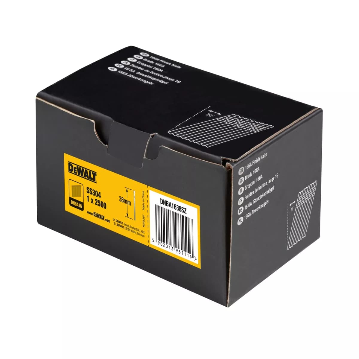 DeWALT DNBA1638SZ RVS Brads Schuin 20° - 16 Gauge - 1.6x38mm (2500st) thumbnail 3