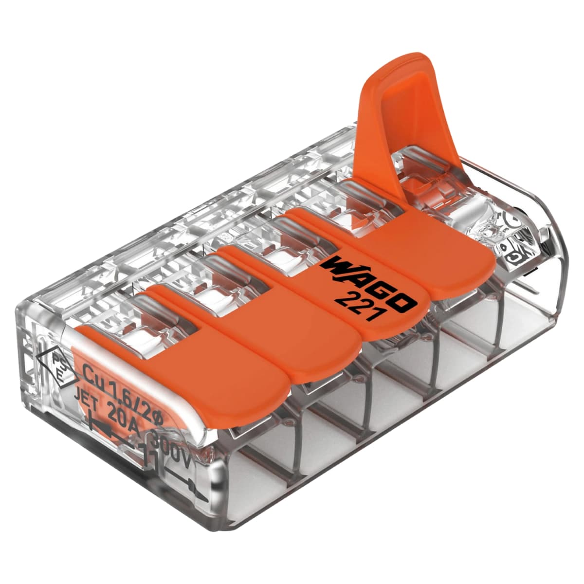 Wago 221-415 Lasklem 5-polig - 4mm - Hersluitbaar - Transparant-oranje (25 st) thumbnail 2