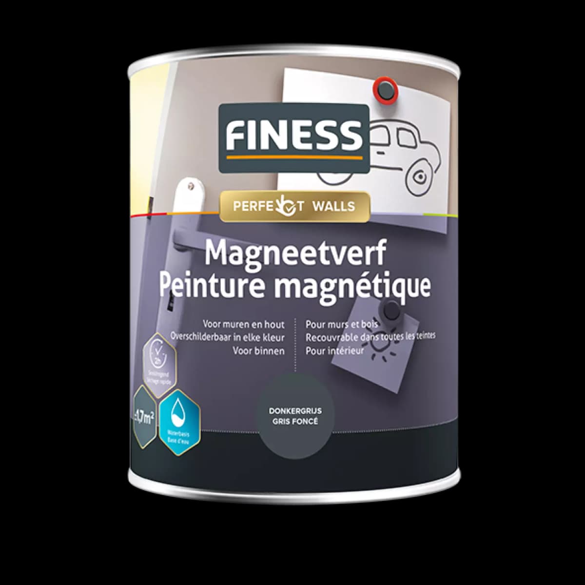 Finess Magneetverf Acryl - Donkergrijs - 1L