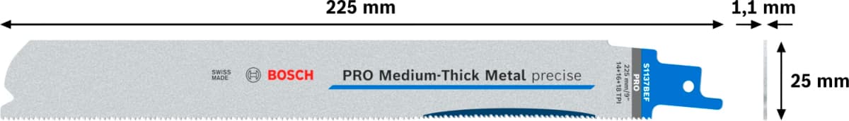 Bosch PRO S1137BEF Medium-Thick Precise Reciprozaagblad - 225mm - Metaal (5st) thumbnail 2