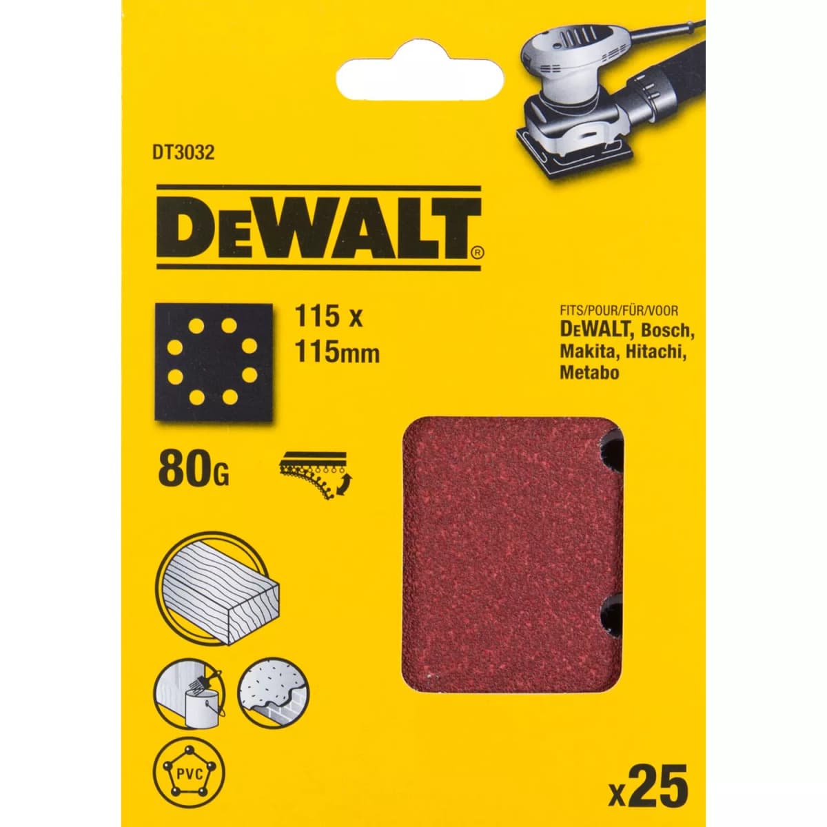 DeWALT DT3032 Vlak Schuurvel - K80 - 115 X 115mm (25st) thumbnail 2