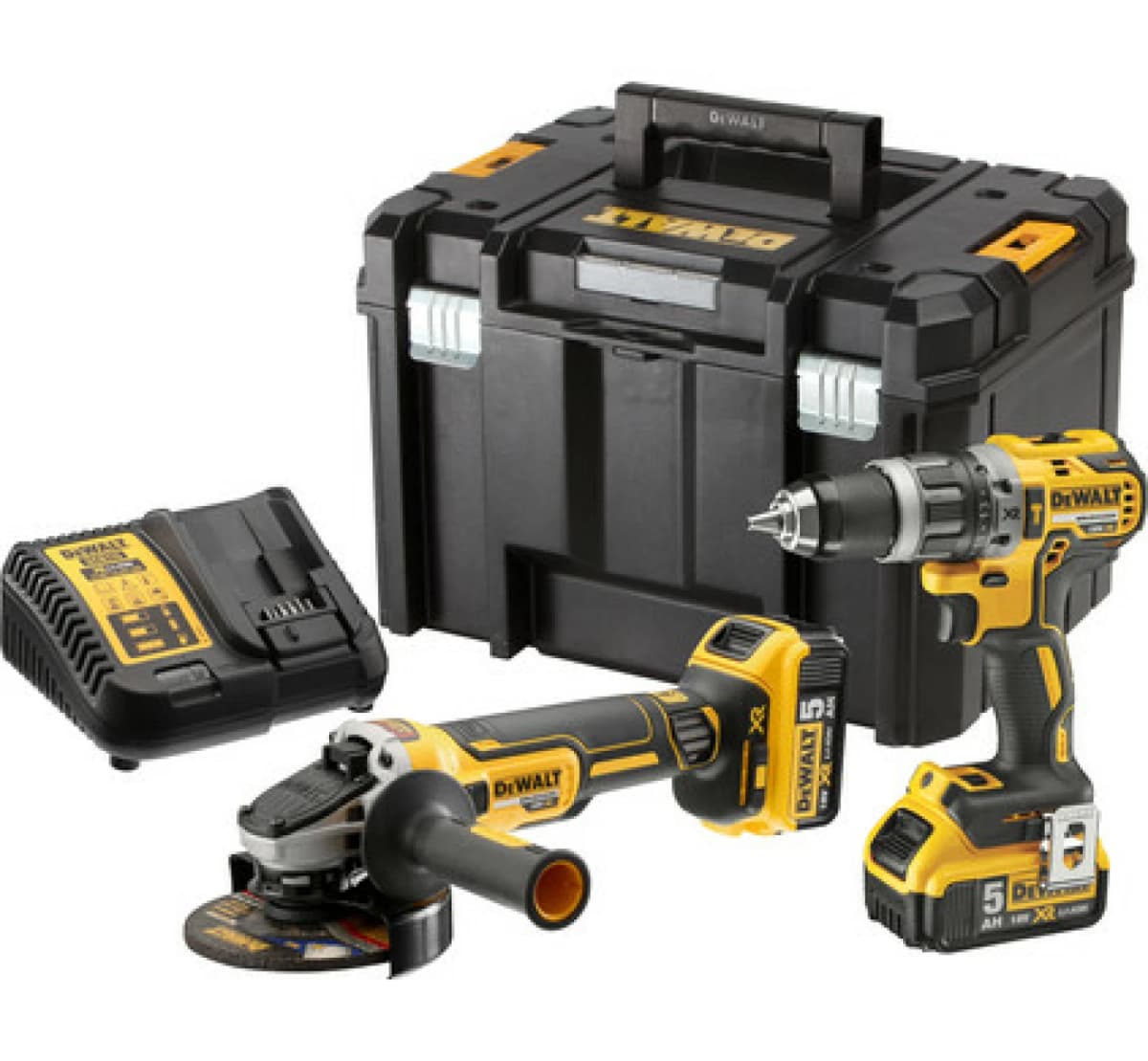 DeWALT DCK2080P2T 18V Li-ion XR Accu Klopboor-/schroefmachine (DCD796)&Accu Haakse Slijper (DCG405) Combiset (2x 5.0Ah) In TSTAK - Koolborstelloos
