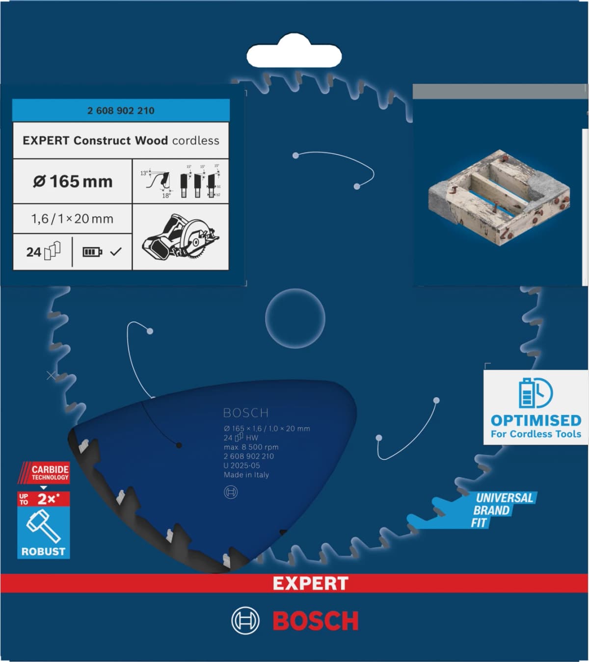 Bosch 2608902210 EXPERT Cirkelzaagblad - 165 X 20 X 24T - Hout thumbnail 2