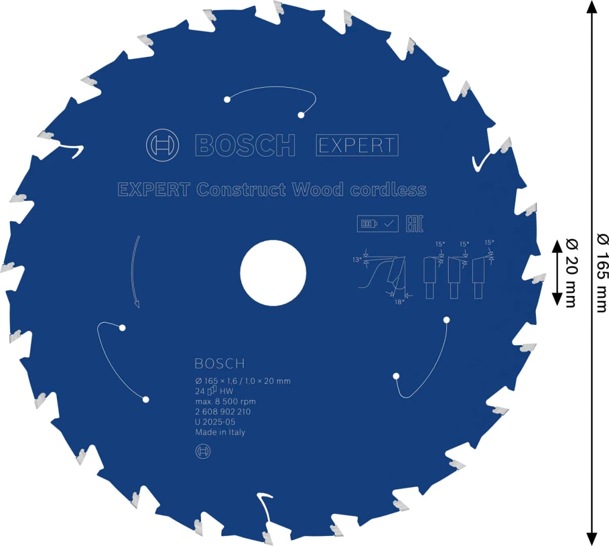 Bosch 2608902210 EXPERT Cirkelzaagblad - 165 X 20 X 24T - Hout thumbnail 4