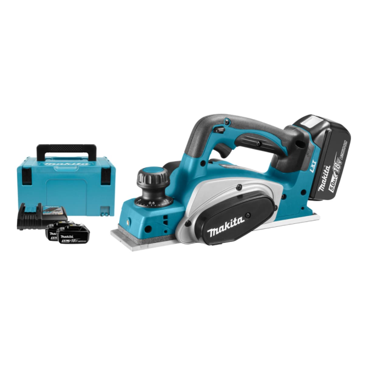 Makita DKP180RTJ 18V Li-Ion Accu Schaafmachine Set (2x 5.0Ah Accu) In Mbox - 82mm - 2mm
