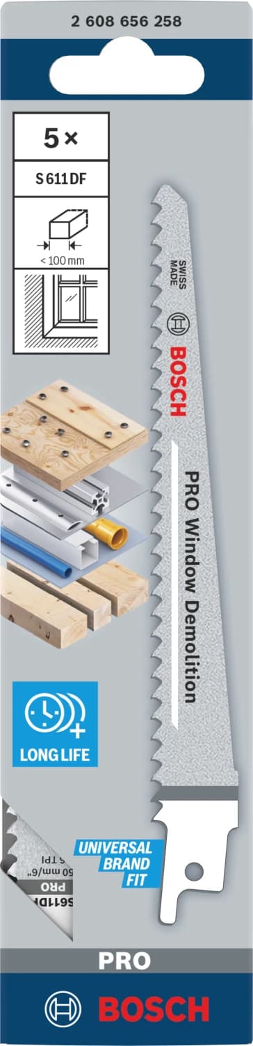 Bosch PRO S611DF Window Demolition Reciprozaagblad - 150mm - Hout/aluminium (5st) thumbnail 2