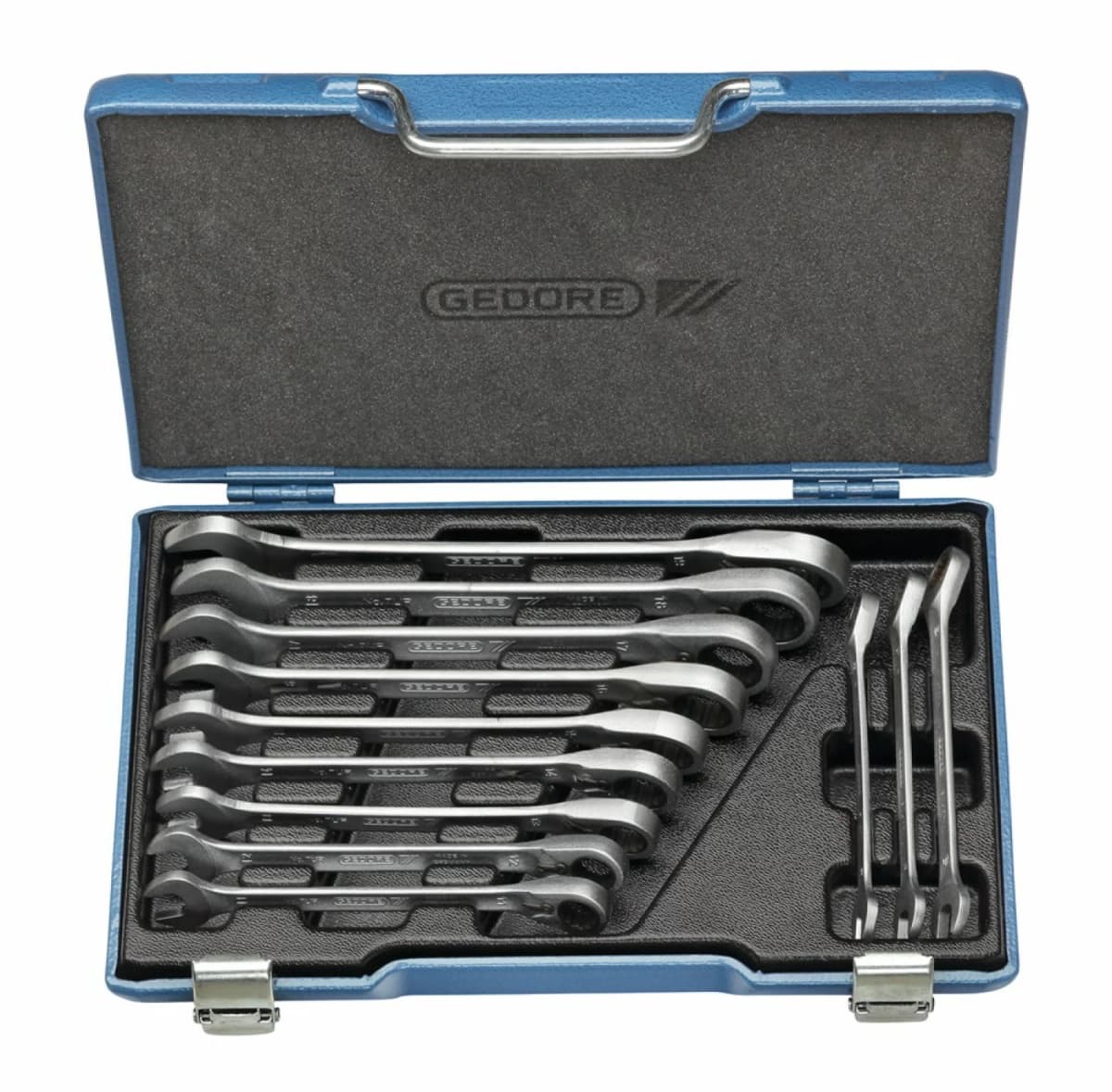 Gedore 7 UR-012 12-delige Ringratel-/steeksleutelset In Koffer - 8-19mm - Omschakelbaar