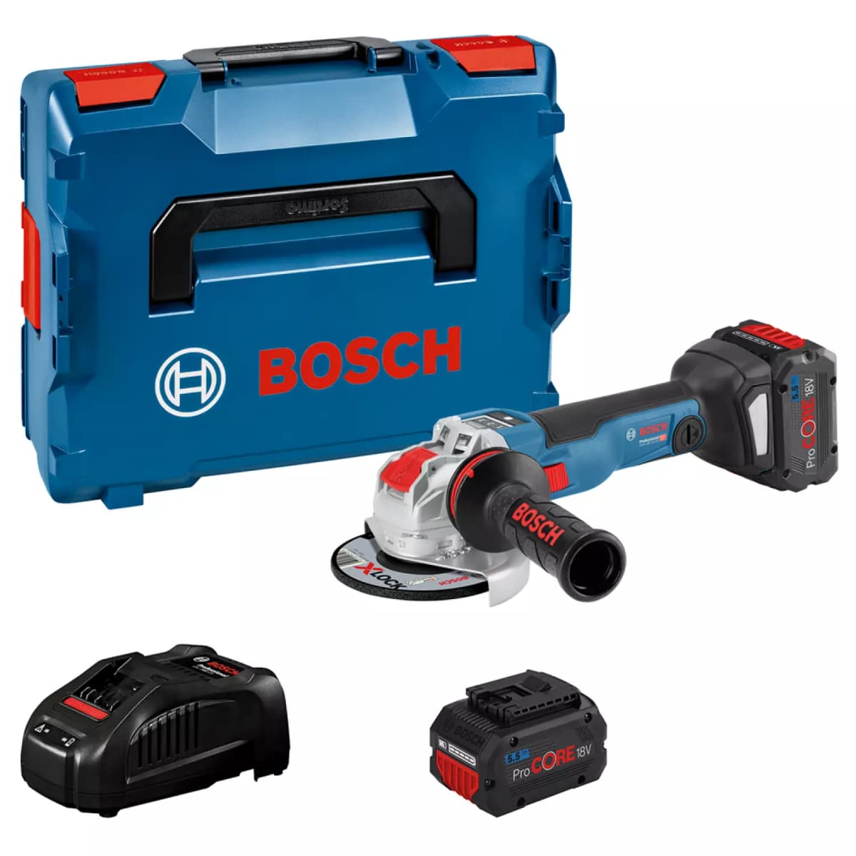 Bosch GWX 18V-10 SC 18V Li-Ion Accu X-LOCK Haakse Slijper Set (2x 5.5Ah Accu) In L-Boxx - 125 Mm - Koolborstelloos
