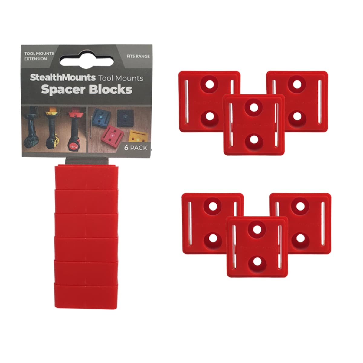 StealthMounts TMSPACE-RED-6 Tool Mount Spacer Blocks Afstandhouder Voor Machinehouders - 12mm - Voor Milwaukee M18 - Rood - 6 Stuks